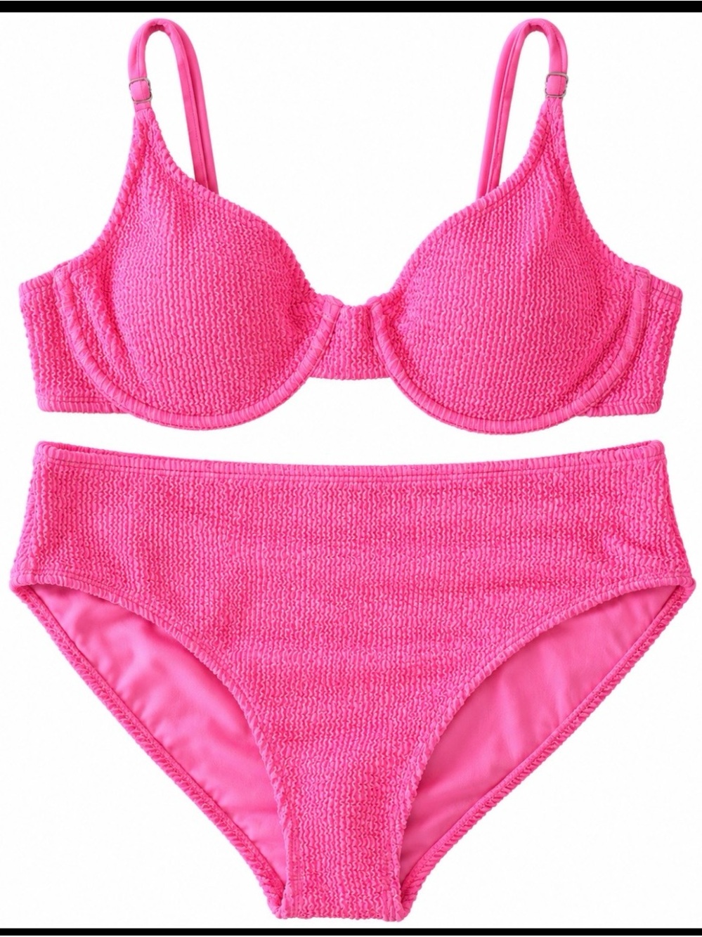 Textured Pink Two-Piece Bikini Set with Underwire Support